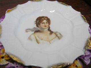 Vintage Porcelain Portrait Plate Brown Haired Victorian Lady So Pretty 7 1/2 