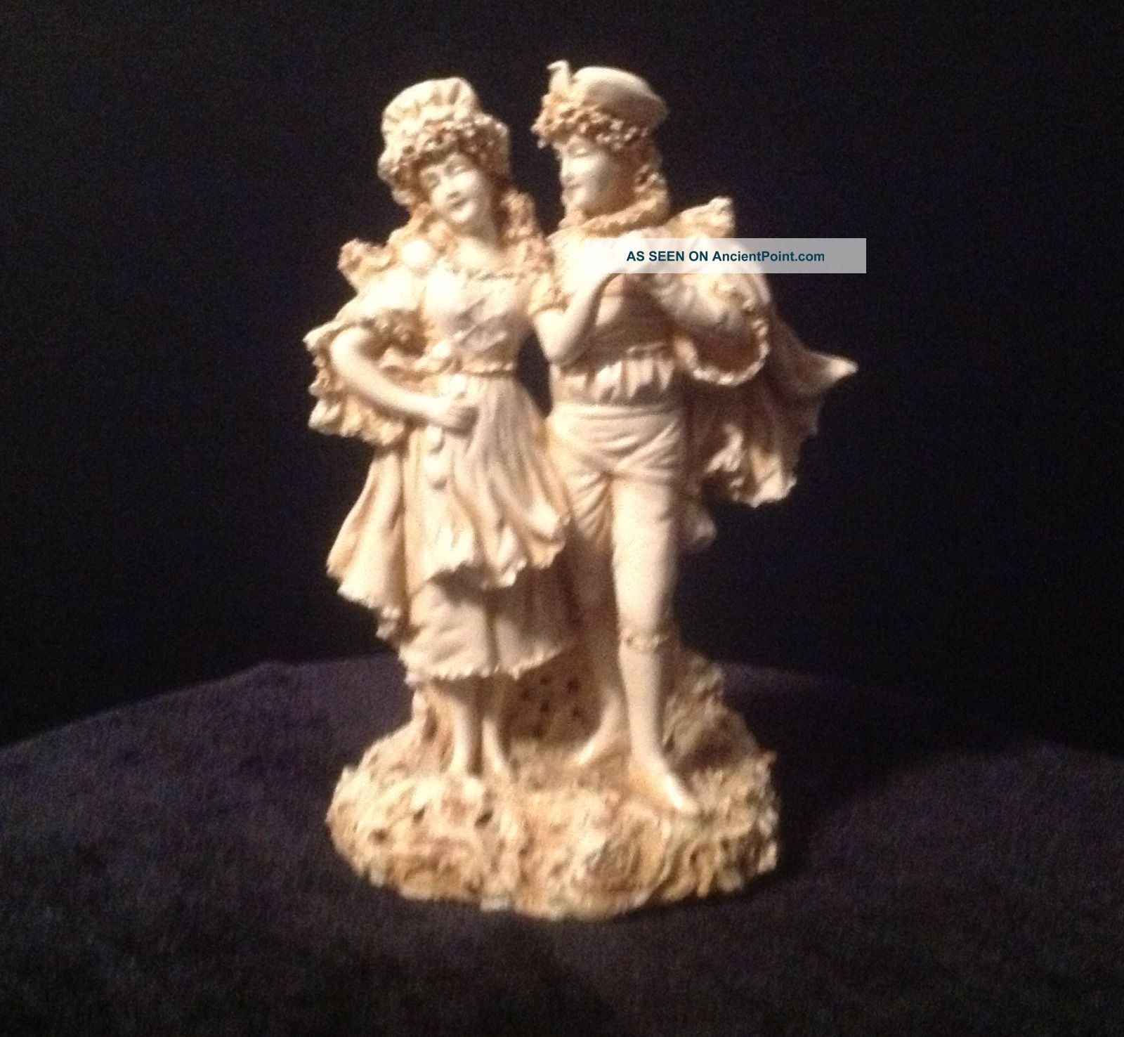 Victorian Creamware Figural Boy And Girl Courting Porcelain Signed 1472 Figurines photo