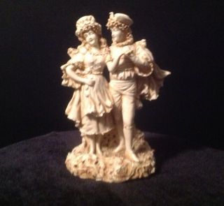Victorian Creamware Figural Boy And Girl Courting Porcelain Signed 1472 photo