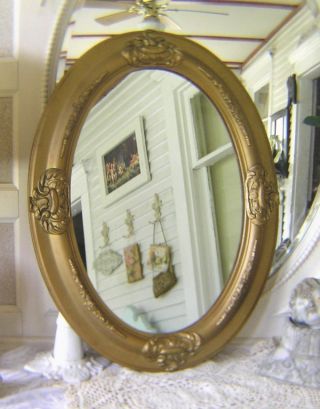 Gorgeous Ornate Gold Wood Gesso Frame Mirror Floral Spray Antique Vtg Lovely photo