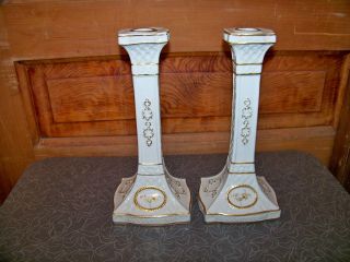 Pair Of Vintage Italian Porcelain Candlestick Holders Made In Italy photo