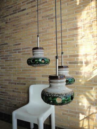 60’s/70’s Midcentury Modern German Pottery Hanging Lamps,  Guzzini Stilnovo Era photo