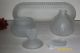 Vintage 3 - Piece W/lids Frosted Glass Vanity Set Perfume Bottle/cosmetic Jar/tray Perfume Bottles photo 1