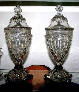 Pair Fabulous 18thc Cut Glass Urns Amer - Made Irish Cut photo