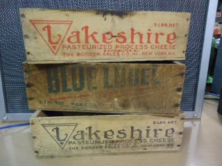 Vintage Blue Label Lakeshire Wooden Cheese Boxes 3 photo