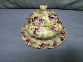 Antique Hand Painted Nippon Mustard/jam Holder With Attached Base photo