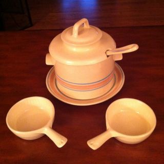 Antique Mccoy Soup Tureen 6 Piece Set With Ladle,  Plate And Two Soup Bowls photo