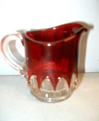 Vintage Ruby Red Flash Cut To Clear Glass Miniature Pitcher Gettysburg 1863 photo