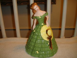 Vintage Southern Belle Ceramic Figure - Glazed Paint - Tall Figure - Flowing Dress - Wow photo