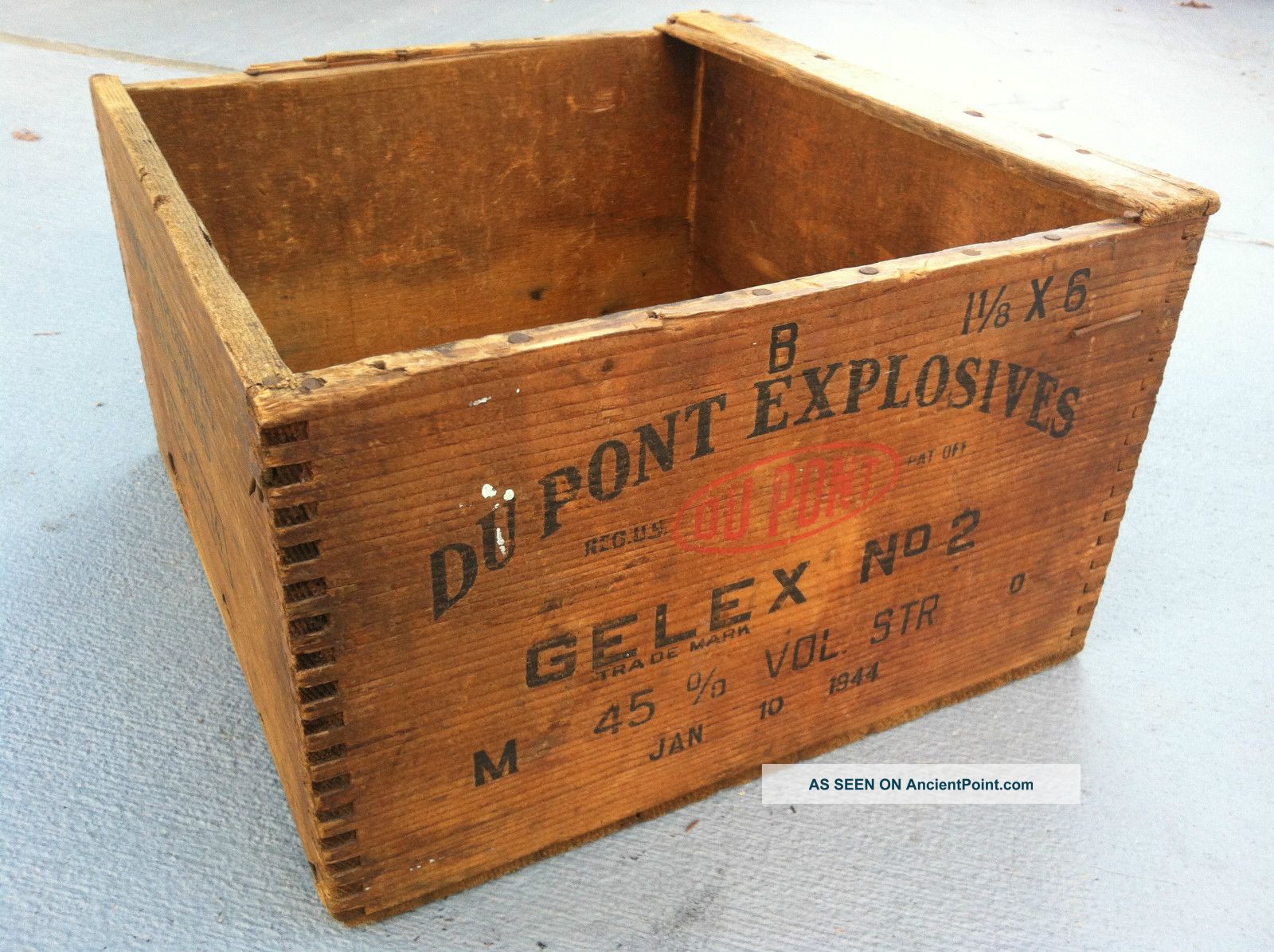 Antique Vintage Dupont Explosives Wood Crate Box Gelex Boxes photo