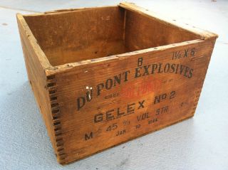 Antique Vintage Dupont Explosives Wood Crate Box Gelex photo