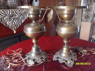 2 Antique Bronze/ Brass Table Lamps Art Deco Old They Work Good Set photo