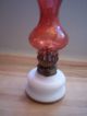 Vintage Milk Glass Base & Ruby Flash Fluted Chimney Miniature Oil Lamp Hong Kong Lamps photo 3