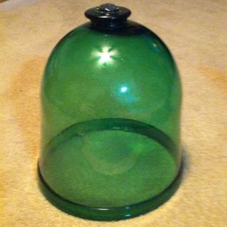 Antique Green Hand Blown Glass Cloche Bell Dome Jar Vintage photo