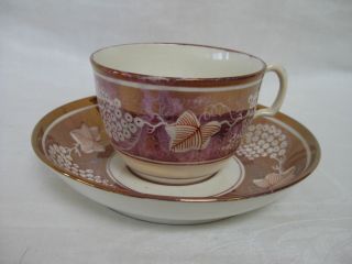 Antique Pink Luster Cup & Saucer,  Grapes & Vines Pattern photo