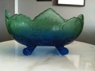 Vintage Blue / Green Ombre Glass Footed Bowl photo