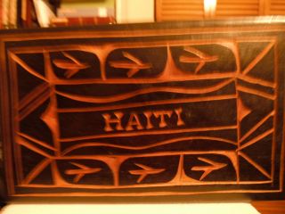 Black Wooden Box From Haiti With Etched Sides And Top Measures 6 X 9 1/2 Inch photo