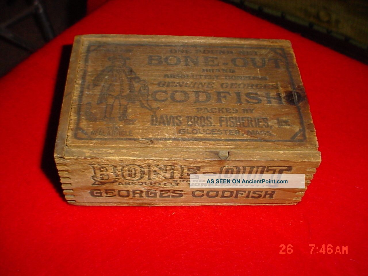 Primitive Rustic Antique Dovetailed Wood Box George’s Codfish Advertising Boxes photo