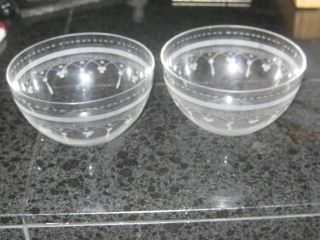 Pair Of Hand Blown & Etched Early 1900s Finger Bowls photo