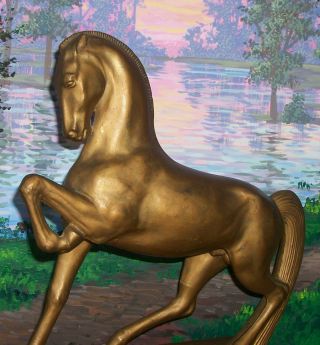 Antique Vintage Gold Gilt Metal Horse Stallion Statue Figurine=wood Base 9 3/4 