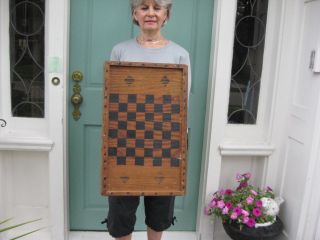 Vtg Folk Art Primitive Game Checker Board Paint Decorated Handmade Wainscoting photo