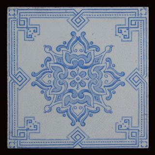 Lovely Antique Hand Transfer Print Geometric Aesthetic Ceramic Tile By Sacavem photo