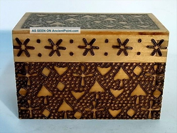 Fire Painting Container Box Europe Folk Art Hand Made Wood 50/60s Boxes photo