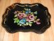 Vintage E.  T.  Nash Co Large Metal Tole Tray Serving Black With Flowers Toleware photo 1