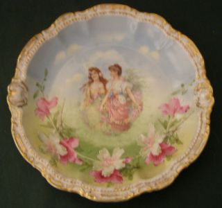 Bavarian Cabinet Plate Girls With Roses,  Hibiscus photo