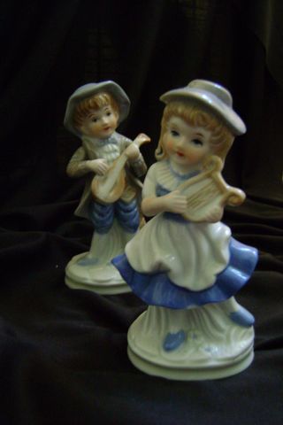 Vintage Porcelain Norleans Figurines - Musical Couple With Instruments 5 
