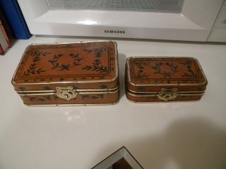 2 Vintage Leather Covered Boxes photo