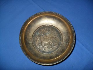 Vintage Brass Ashtray Trinket Dish Deer In The Forest Made In Korea photo