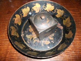 Two Pieces Early American Tole : Spice Box & Bowl C1890/1910 photo