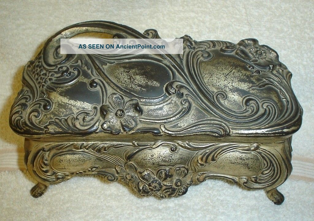 Antique Art Nouveau Cast Metal Jewel Box Metalware photo