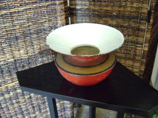 1800s Antique Cast Iron And Enamel Classic Spittoon photo