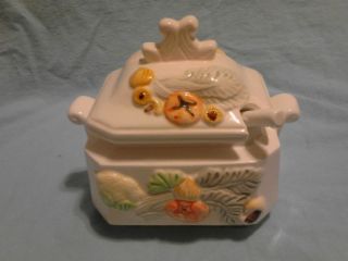 Vintage White With Vegetable Design Ceramic Gravy / Soup Tureen With Ladle photo