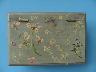 Lovely Old Jewelry Box - Pink Velvet Lined With Decoupage Paper Decoration photo
