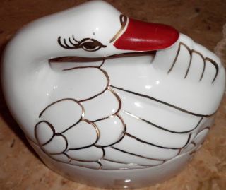 Lovely Oxblood Red Beaked And Gold Gilded Swan On Nest With Rare 