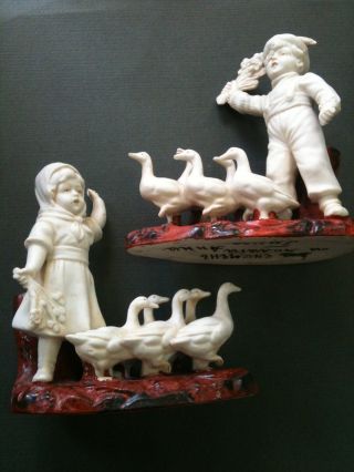 2 Old Antique Biscuit Porcelain Figurine photo