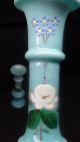 Antique Hand Molded And Painted Light Blue Candle Holders Vases photo 1