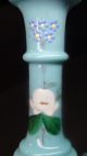 Antique Hand Molded And Painted Light Blue Candle Holders Vases photo 2