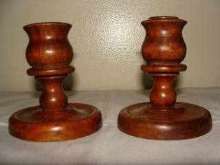 Antique Wooden Candlesticks Candelholders Pair - photo