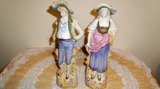 Vintage Pair Of Bisque Figurines A Lady And A Gentleman 13 1/2 