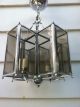 Vintage Chrome Mid - Century Hanging Chandelier With Beveled Glass Panes Lamps photo 1