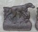 2 Antique Solid Cast Iron Bronze Figural Hunting Dog Bookends Doorstopper Metalware photo 1