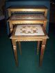 Vintage Florentine Toleware Wooden Nesting Tables Set 3 Ornate White Gold Italy Toleware photo 1