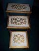 Vintage Florentine Toleware Wooden Nesting Tables Set 3 Ornate White Gold Italy Toleware photo 8