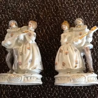 Vintage Pair Of Romantic Dream Couple Luster And Handpainted Accents Lamp Base photo