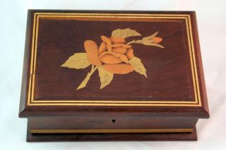 Vintage Inlaid Floral Wooden Lidded Jewelry/trinket Box photo