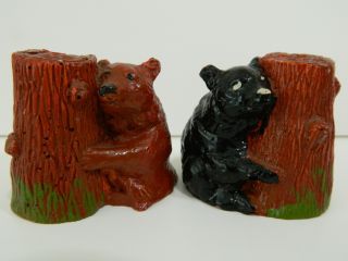 Black And Brown Bear Salt.  /pepper Shakers Vintage Mt.  Rainier Souveniers In Box photo